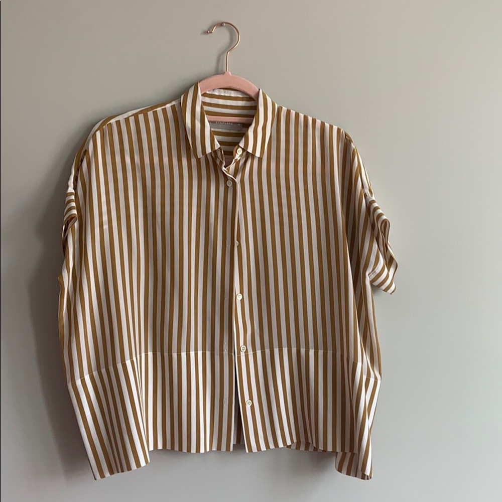 Everlane silk yellow and white striped blouse